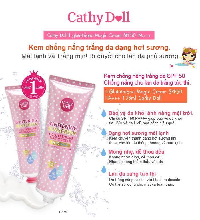 CathyDoll‬ whiterning suncream l-glutathione magic cream spf 50++
