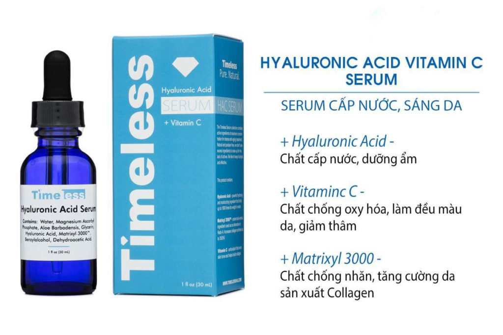 Tinh chất cấp ẩm, dưỡng sáng da Timeless Hyaluronic Acid + Vitamin C