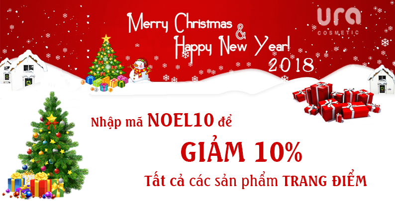  Giảm Giá ? 10% toàn bộ sản phẩm make up: Nhập mã NOEL10 khi mua hàng trên web urashop8x.com để được giảm 10% giá toàn bộ các sản phẩm trong danh mục Trang điểm